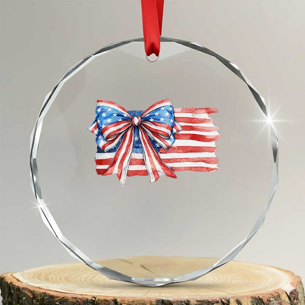 Patriotic American Flag Bow Crystal Glass Ornament Gift For Women TS12 Transparent Glass 3'' Circle Print Your Wear