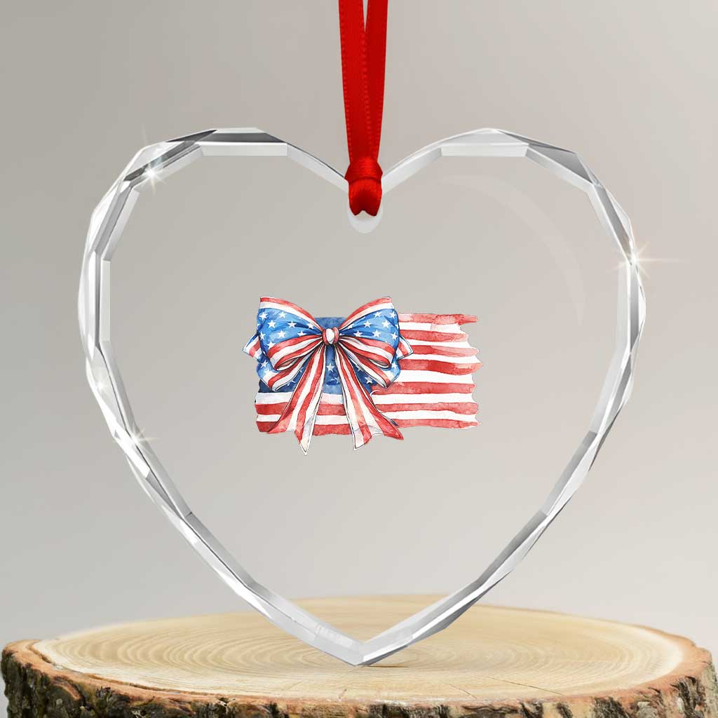 Patriotic American Flag Bow Heart Crystal Glass Ornament Gift For Women TS12 Transparent Glass 3'' Heart Print Your Wear