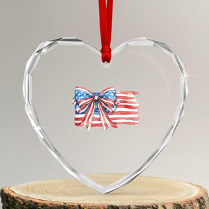 Patriotic American Flag Bow Heart Crystal Glass Ornament Gift For Women TS12 Transparent Glass 3'' Heart Print Your Wear