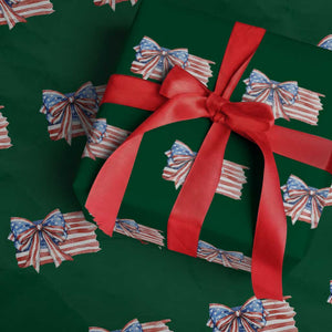 Patriotic American Flag Bow Wrapping Paper Roll Gift For Women TS12 Green Print Your Wear