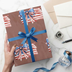Patriotic American Flag Bow Wrapping Paper Roll Gift For Women TS12 Mocha Print Your Wear