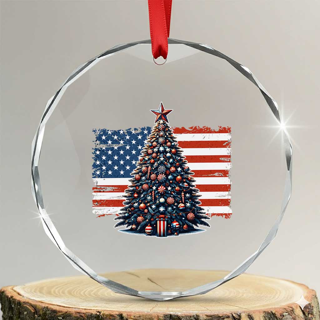 Patriotic American Flag Christmas Crystal Glass Ornament TS14 Transparent Glass 3'' Circle Print Your Wear
