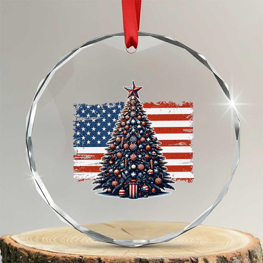 Patriotic American Flag Christmas Crystal Glass Ornament TS14 Transparent Glass 3'' Circle Print Your Wear