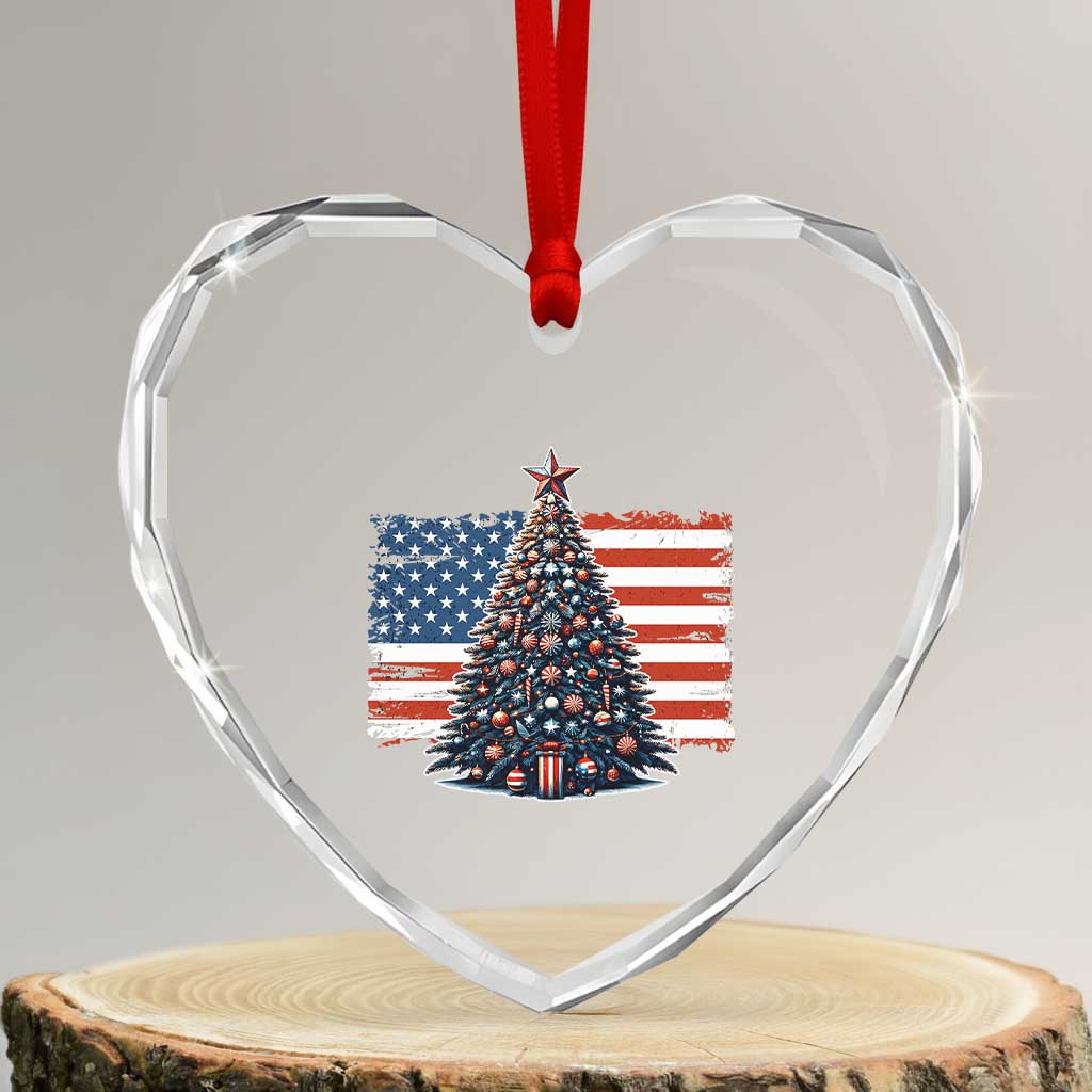 Patriotic American Flag Christmas Heart Crystal Glass Ornament TS14 Transparent Glass 3'' Heart Print Your Wear