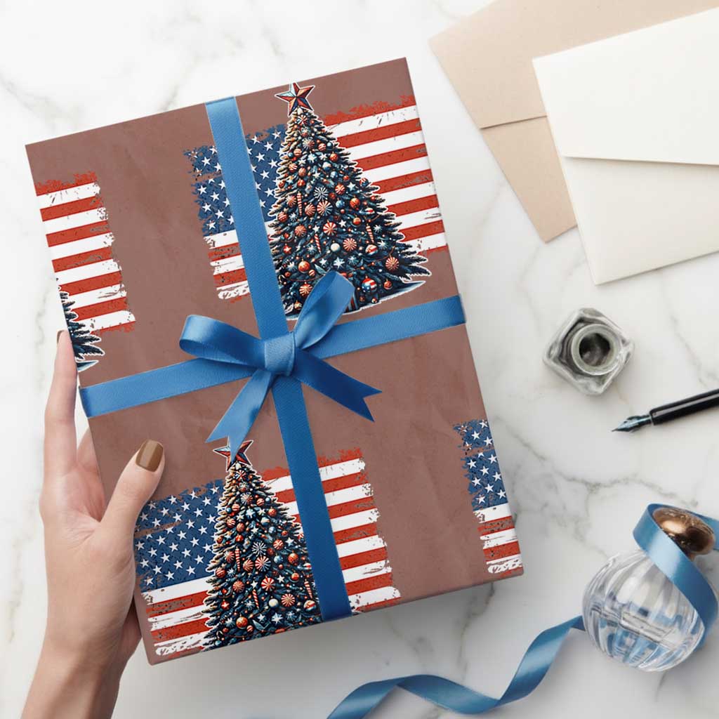Patriotic American Flag Christmas Wrapping Paper Roll TS14 Mocha Print Your Wear