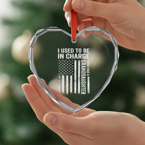 Patriotic American Flag Grandfather Pride Heart Crystal Glass Ornament I Used To Be In Charge Granddaughter Funny Grandpas Girls Distressed USA Style