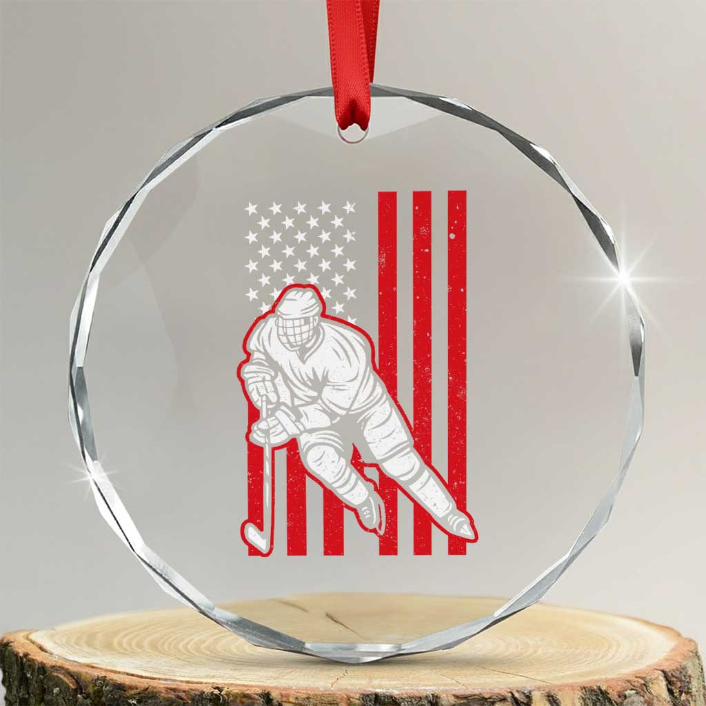 Patriotic American Flag Ice Hockey Player Crystal Glass Ornament Stars And Stripes Sports Graphic TS02 Transparent Glass 3'' Circle Print Your Wear