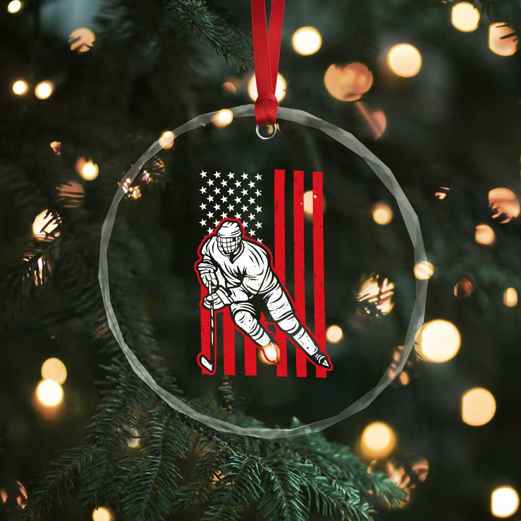Patriotic American Flag Ice Hockey Player Crystal Glass Ornament Stars And Stripes Sports Graphic TS02 Print Your Wear