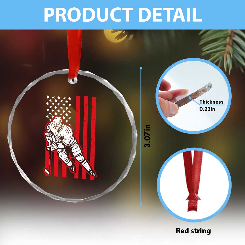 Patriotic American Flag Ice Hockey Player Crystal Glass Ornament Stars And Stripes Sports Graphic TS02 Print Your Wear