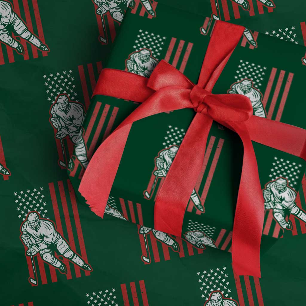 Patriotic American Flag Ice Hockey Player Wrapping Paper Roll Stars And Stripes Sports Graphic TS02 Green Print Your Wear