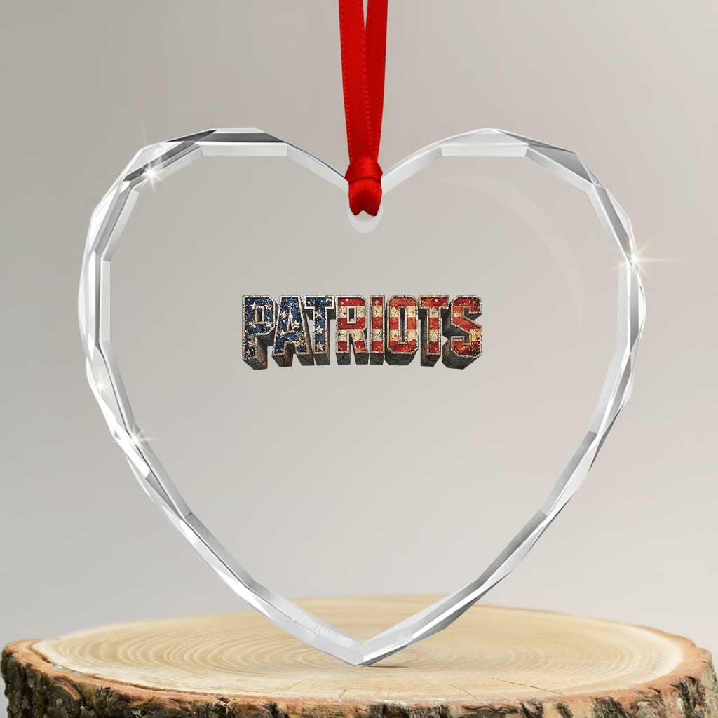 Patriotic American Flag Lettering Sports Graphic Heart Crystal Glass Ornament Vintage Game Day Sports Fan TS02 Transparent Glass 3'' Heart Print Your Wear