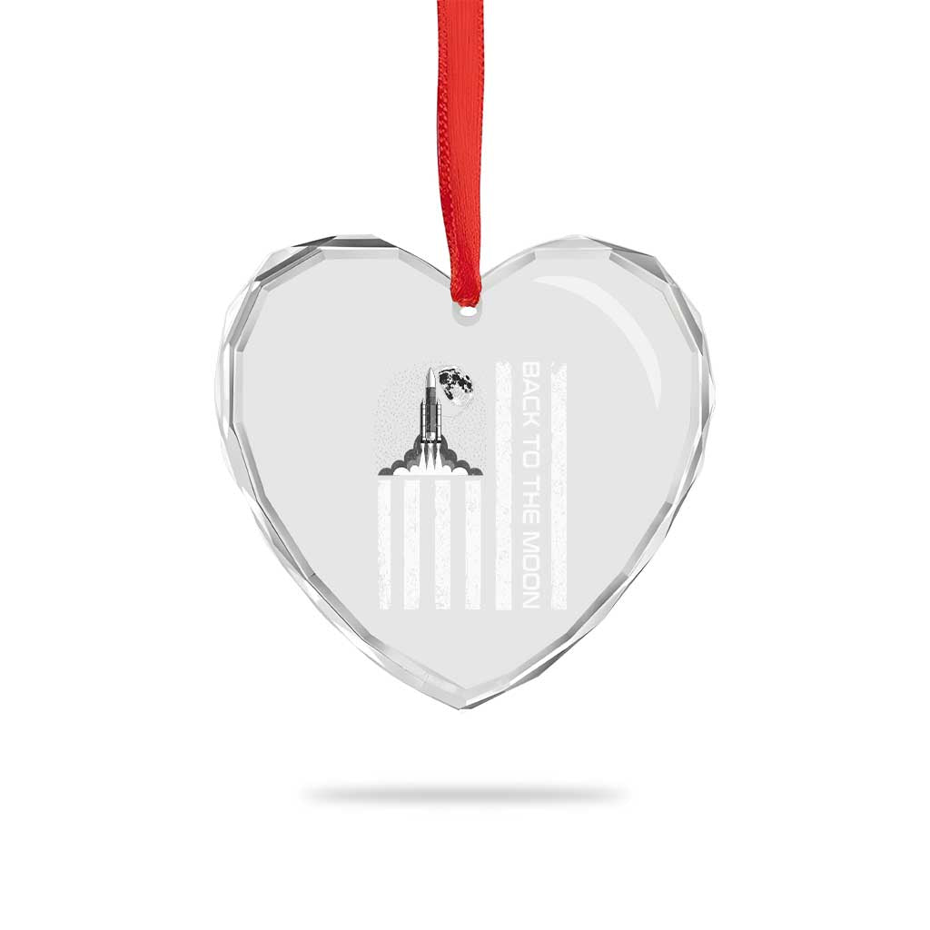 Patriotic American Pride Astronaut Lunar Mission Heart Crystal Glass Ornament Back To The Moon TS12 Print Your Wear