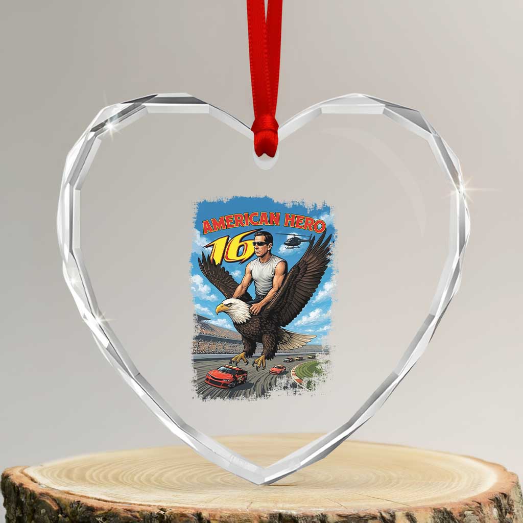 Patriotic Americanana Speed Legend 16 Tribute Heart Crystal Glass Ornament American Hero Bald Eagle Speedway Memorial TS02 Transparent Glass 3'' Heart Print Your Wear