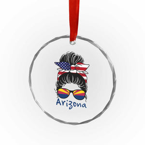 Patriotic Arizona Messy Bun Girl Graphic Crystal Glass Ornament American Flag Sunglasses Southwest State Pride Souvenir