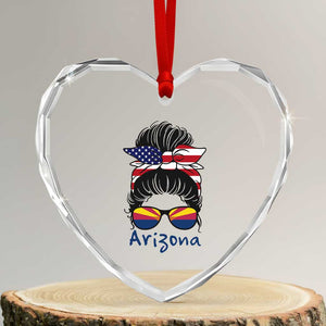 Patriotic Arizona Messy Bun Girl Graphic Heart Crystal Glass Ornament American Flag Sunglasses Southwest State Pride Souvenir