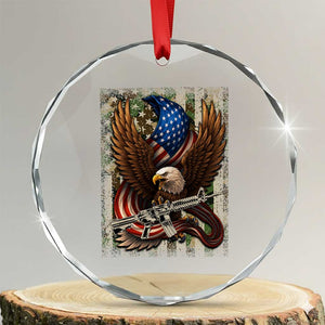 Patriotic Armed Eagle with Camo Flag Crystal Glass Ornament Military Patriotic USA Defense TS02 Transparent Glass 3'' Circle Print Your Wear