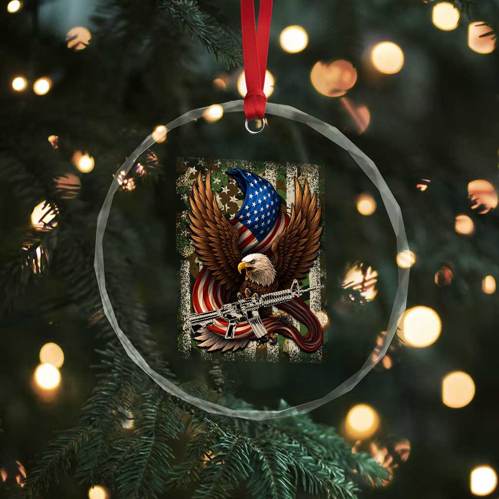 Patriotic Armed Eagle with Camo Flag Crystal Glass Ornament Military Patriotic USA Defense TS02 Print Your Wear