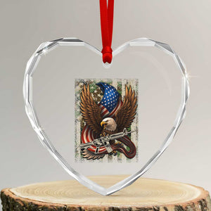 Patriotic Armed Eagle with Camo Flag Heart Crystal Glass Ornament Military Patriotic USA Defense TS02 Transparent Glass 3'' Heart Print Your Wear