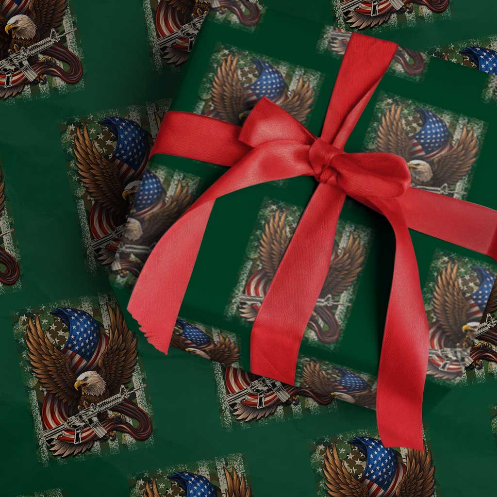 Patriotic Armed Eagle with Camo Flag Wrapping Paper Roll Military Patriotic USA Defense TS02 Green Print Your Wear