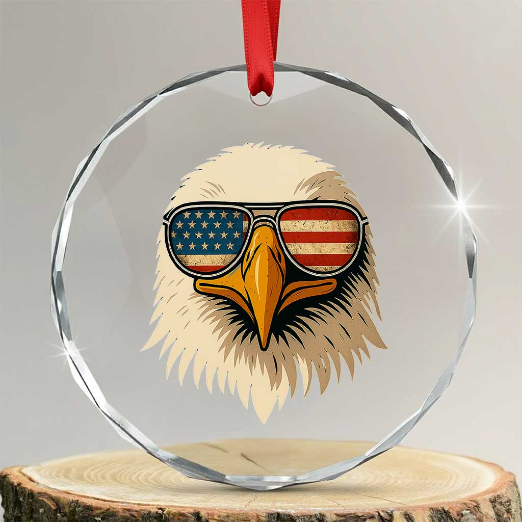 Patriotic Bald Eagle Crystal Glass Ornament With Sunglasses American Flag Vintage TS02 Transparent Glass 3'' Circle Print Your Wear