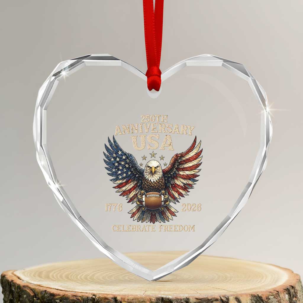 Patriotic Bald Eagle Football Heart Crystal Glass Ornament America 250th Anniversary Gift TS12 Transparent Glass 3'' Heart Print Your Wear