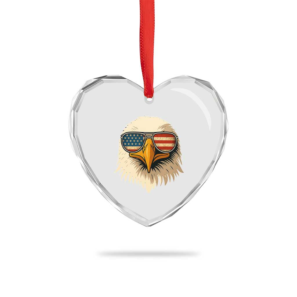 Patriotic Bald Eagle Heart Crystal Glass Ornament With Sunglasses American Flag Vintage TS02 Print Your Wear