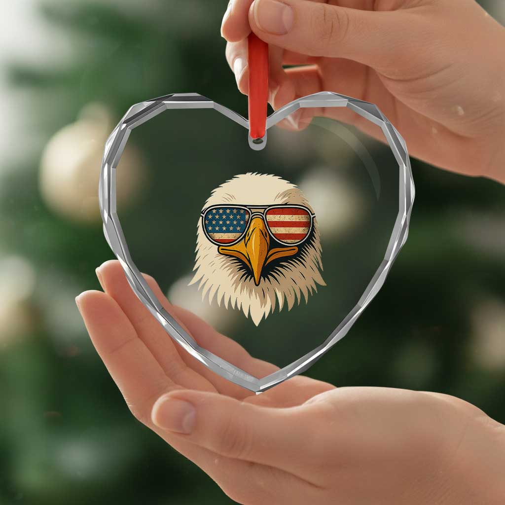Patriotic Bald Eagle Heart Crystal Glass Ornament With Sunglasses American Flag Vintage TS02 Print Your Wear