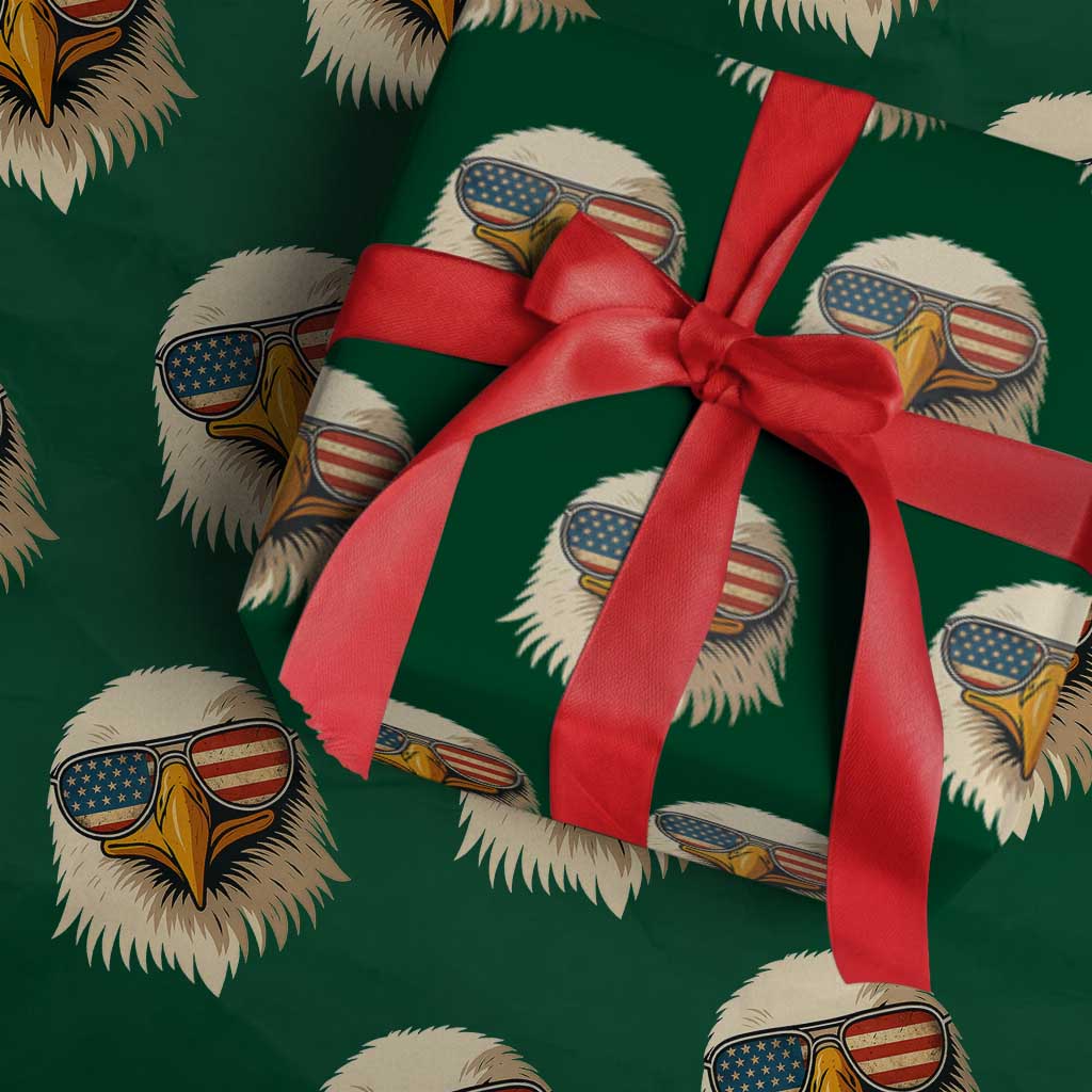 Patriotic Bald Eagle Wrapping Paper Roll With Sunglasses American Flag Vintage TS02 Green Print Your Wear