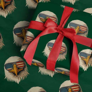 Patriotic Bald Eagle Wrapping Paper Roll With Sunglasses American Flag Vintage TS02 Green Print Your Wear