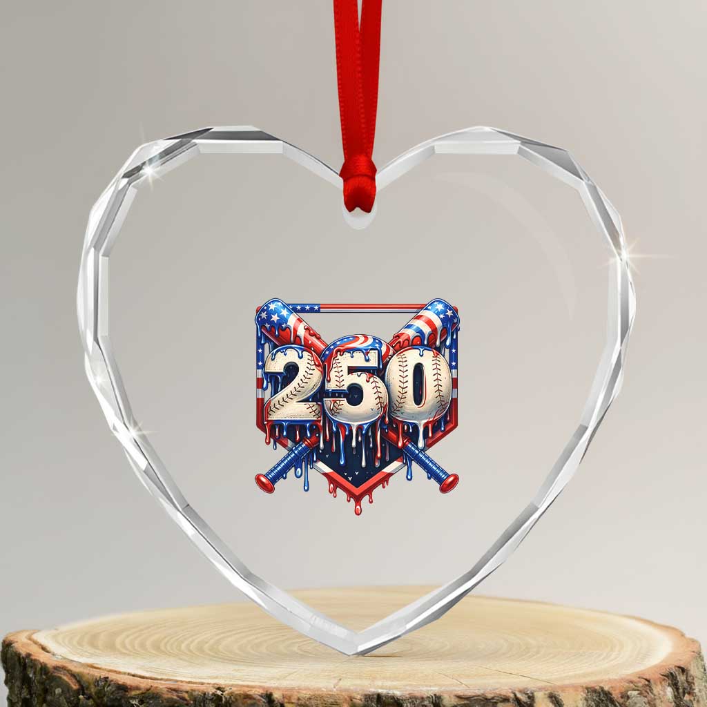 Patriotic Baseball Drip Heart Crystal Glass Ornament USA 250th Anniversary Gift TS12 Transparent Glass 3'' Heart Print Your Wear