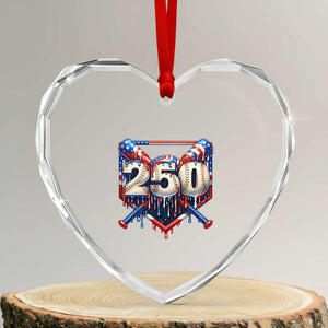 Patriotic Baseball Drip Heart Crystal Glass Ornament USA 250th Anniversary Gift TS12 Transparent Glass 3'' Heart Print Your Wear
