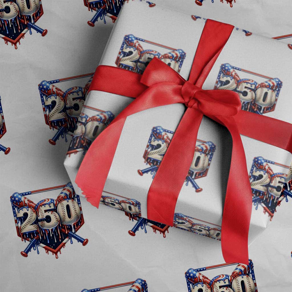 Patriotic Baseball Drip Wrapping Paper Roll USA 250th Anniversary Gift TS12 White Print Your Wear