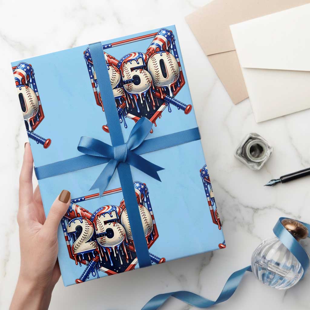 Patriotic Baseball Drip Wrapping Paper Roll USA 250th Anniversary Gift TS12 Light Blue Print Your Wear