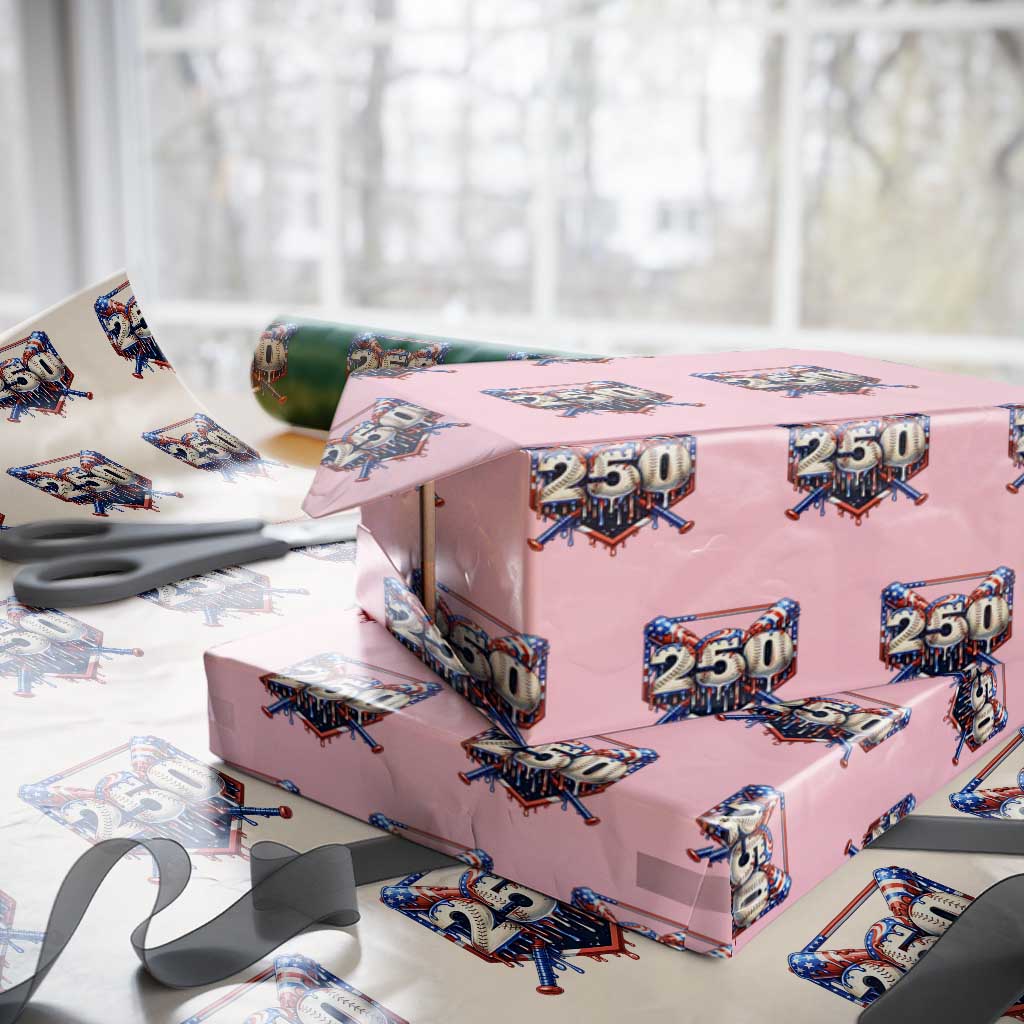 Patriotic Baseball Drip Wrapping Paper Roll USA 250th Anniversary Gift TS12 Light Pink Print Your Wear