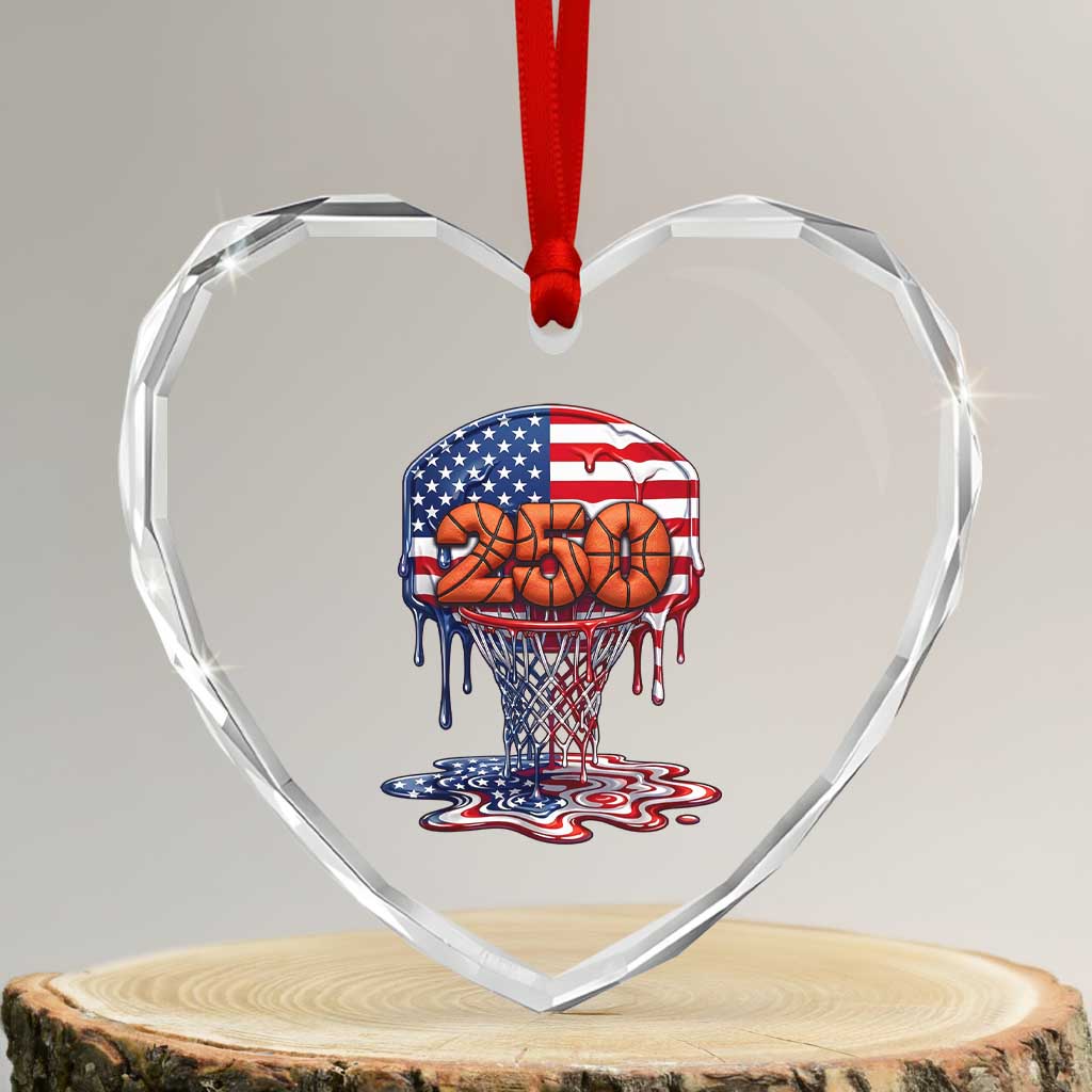 Patriotic Basketball Drip Heart Crystal Glass Ornament USA 250th Anniversary Gift TS12 Transparent Glass 3'' Heart Print Your Wear