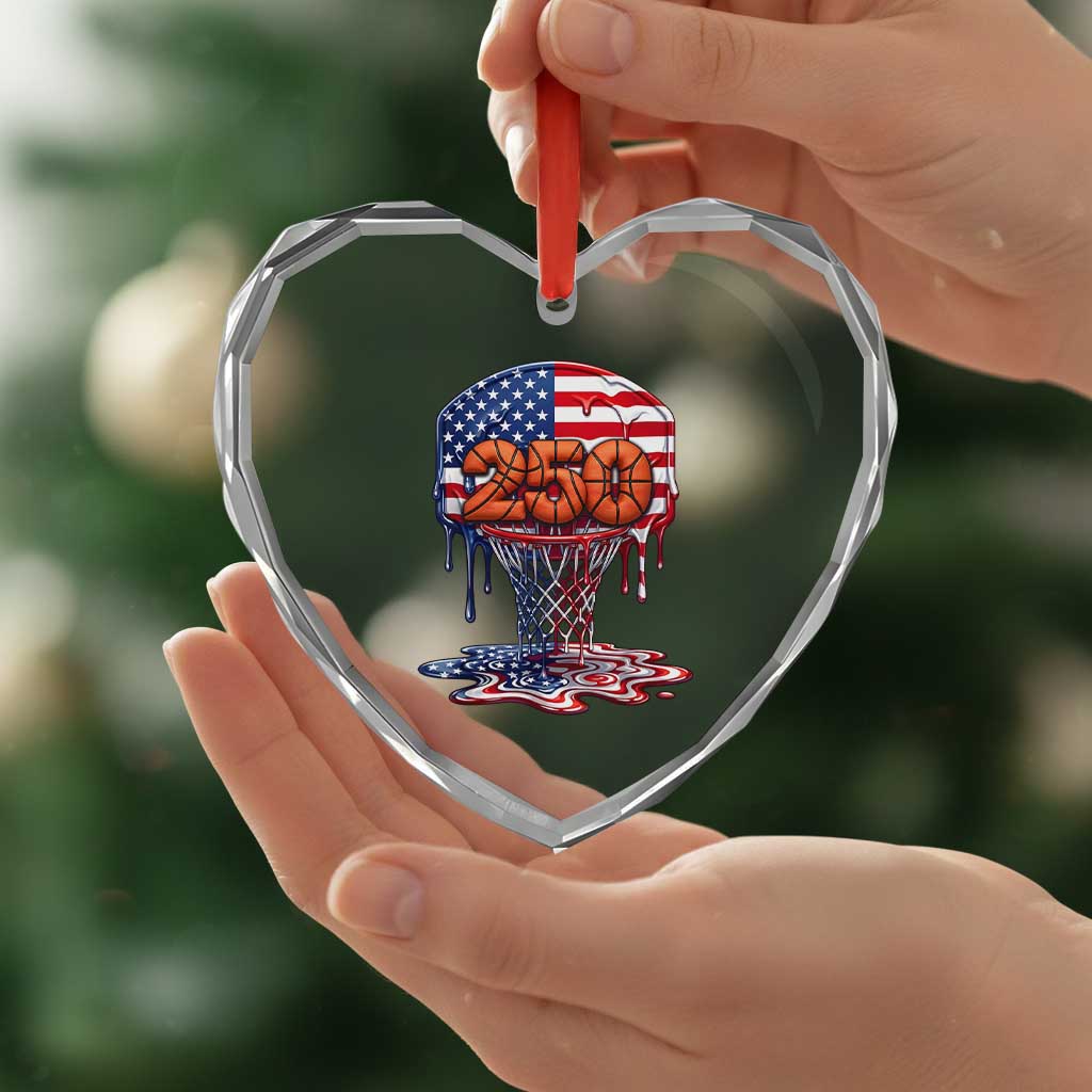 Patriotic Basketball Drip Heart Crystal Glass Ornament USA 250th Anniversary Gift TS12 Print Your Wear