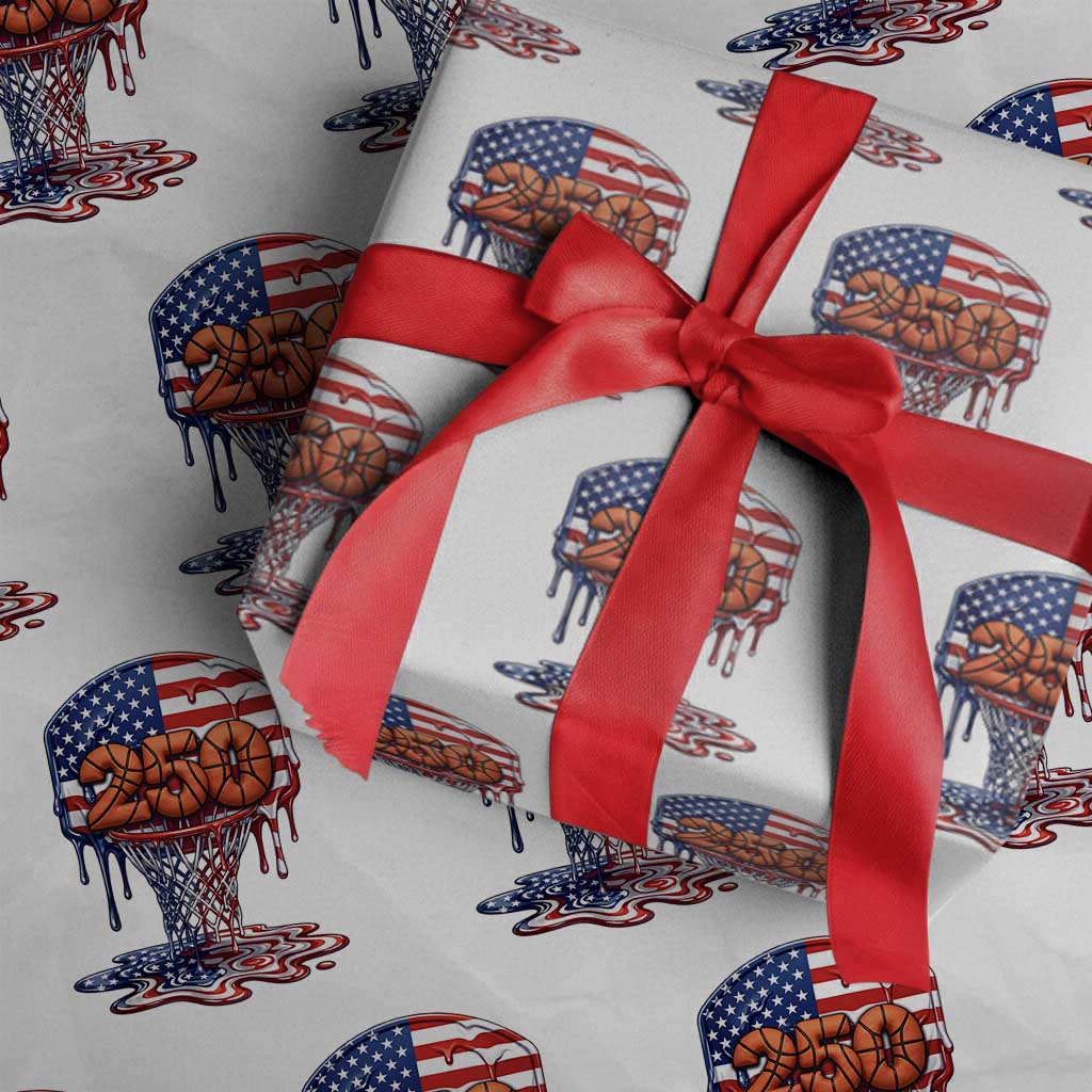 Patriotic Basketball Drip Wrapping Paper Roll USA 250th Anniversary Gift TS12 White Print Your Wear