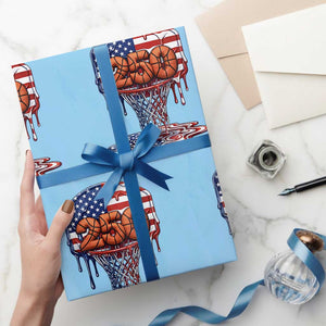 Patriotic Basketball Drip Wrapping Paper Roll USA 250th Anniversary Gift TS12 Light Blue Print Your Wear