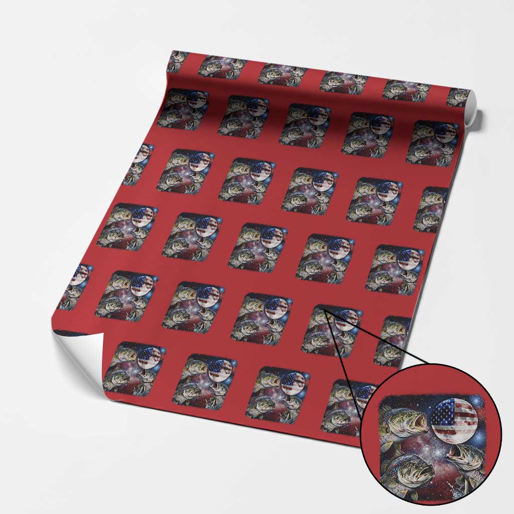Patriotic Bass Fishing Moon Wrapping Paper Roll 4th Of July Fisherman Gift TS12 Red Print Your Wear