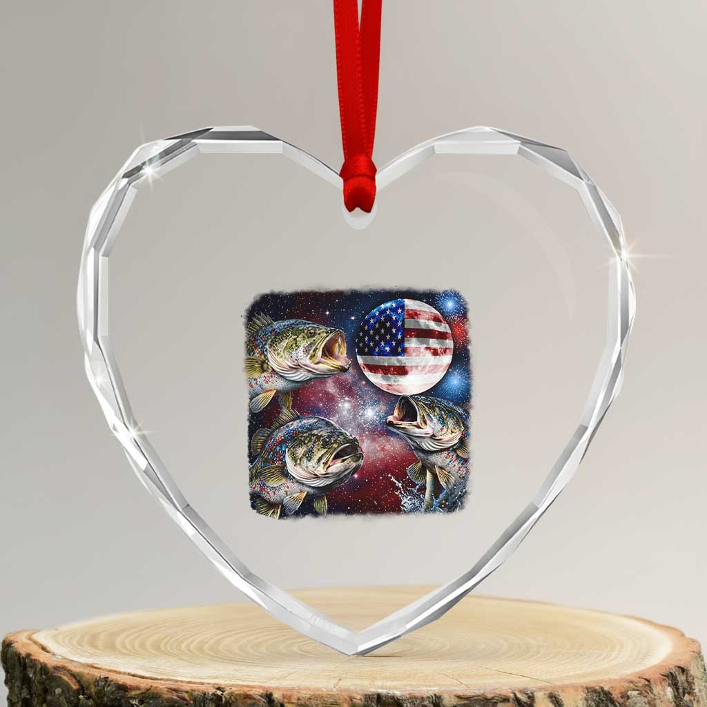 Patriotic Bass Fishing Moon Heart Crystal Glass Ornament 4th Of July Fisherman Gift TS12 Transparent Glass 3'' Heart Print Your Wear