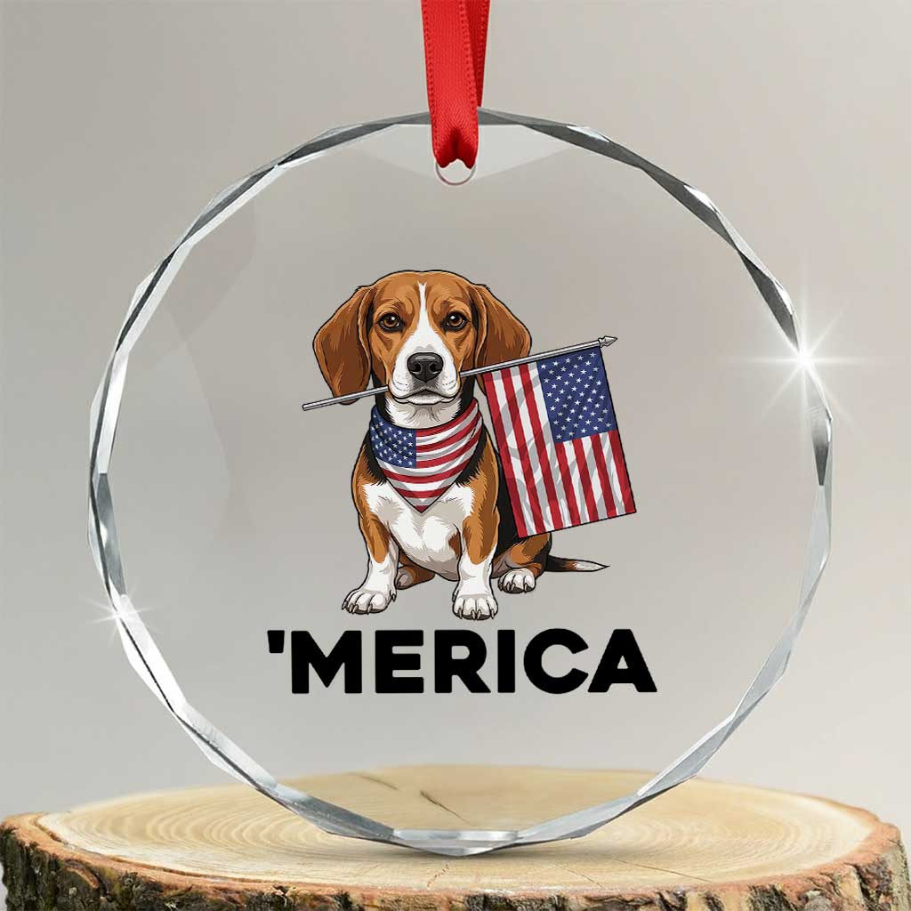 Patriotic Beagle Lover 4th Of July Dog Crystal Glass Ornament Merica Pride TS12 Transparent Glass 3'' Circle Print Your Wear