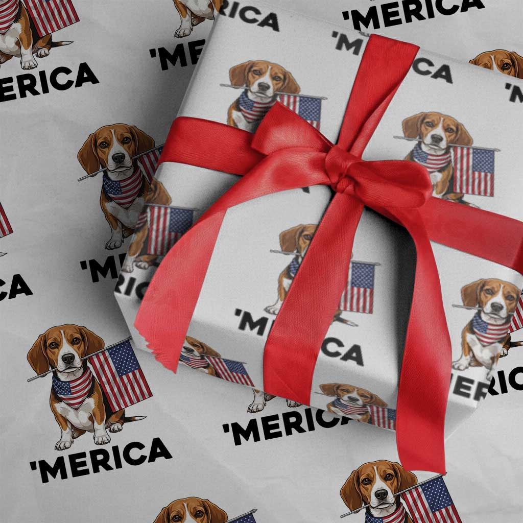 Patriotic Beagle Lover 4th Of July Dog Wrapping Paper Roll Merica Pride TS12 White Print Your Wear