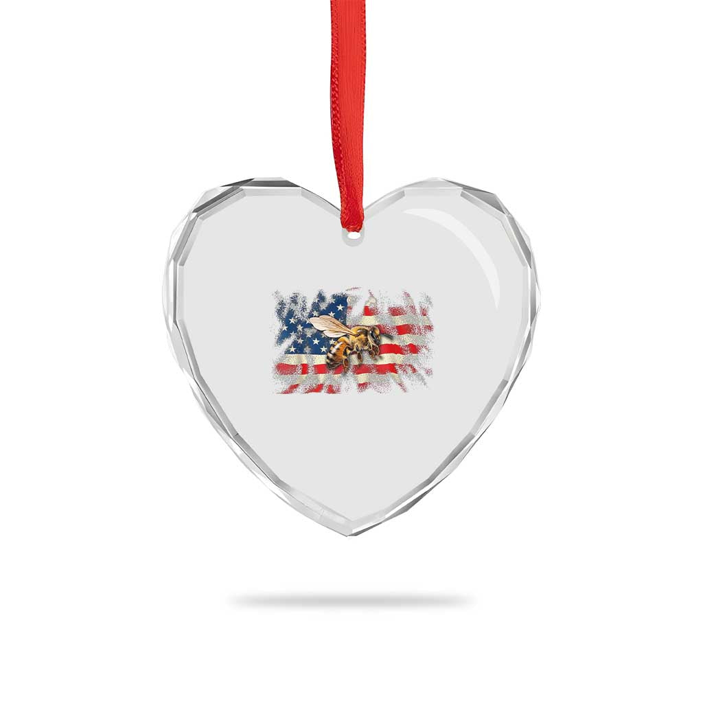 Patriotic Beekeeper Heart Crystal Glass Ornament Bee American Flag Beekeeping TS11 Print Your Wear