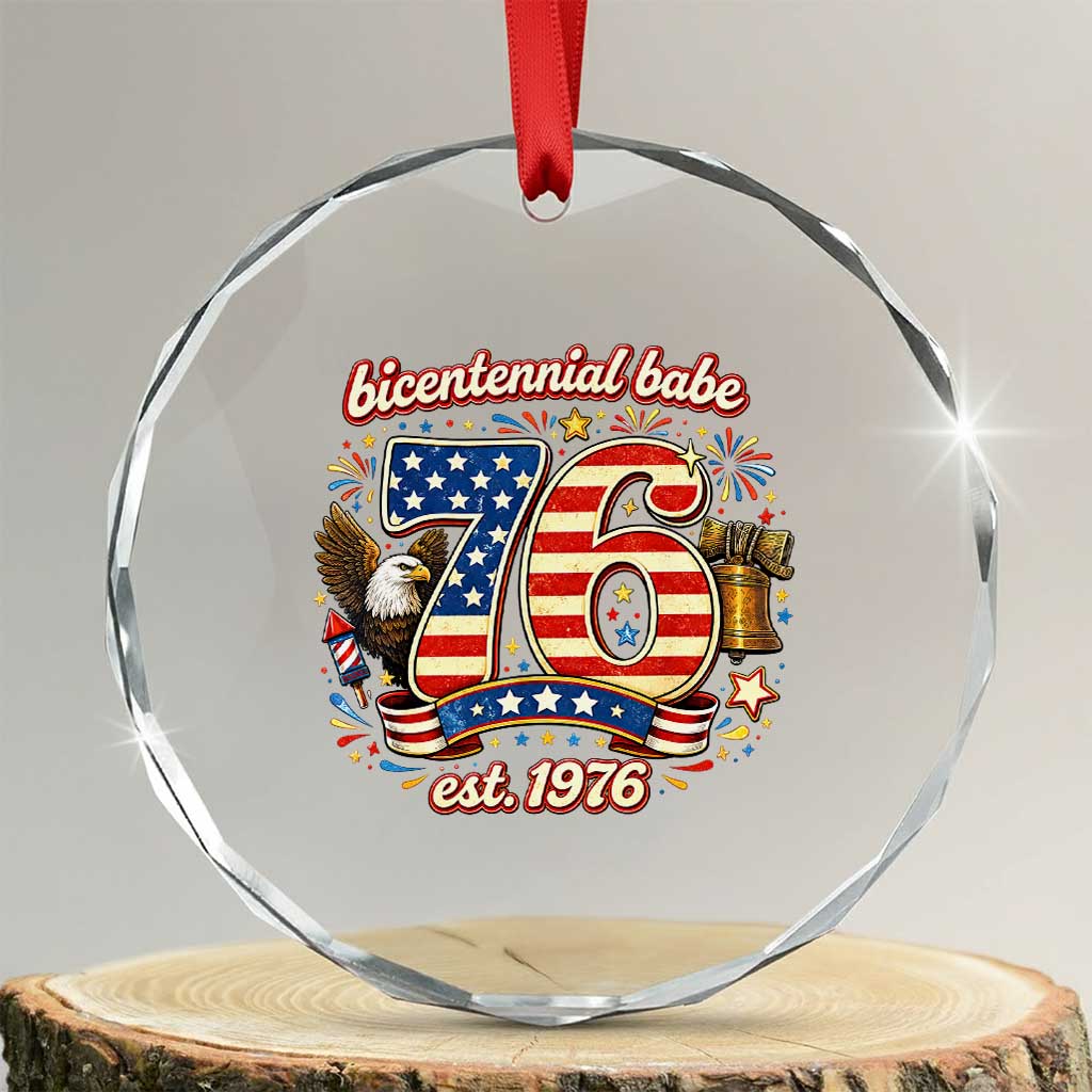 Patriotic Bicentennial Babe Est 1976 Crystal Glass Ornament Eagle Fireworks 50th Birthday TS02 Transparent Glass 3'' Circle Print Your Wear