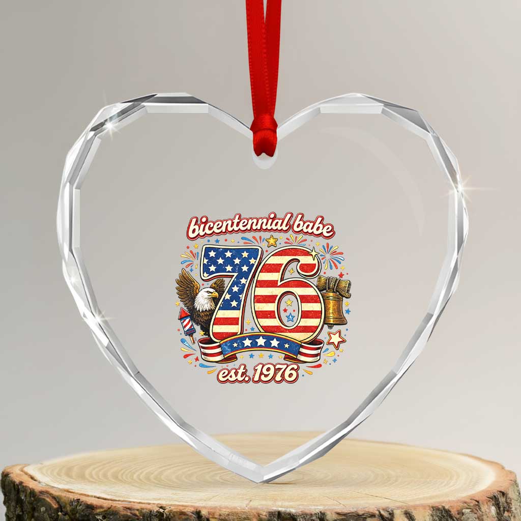 Patriotic Bicentennial Babe Est 1976 Heart Crystal Glass Ornament Eagle Fireworks 50th Birthday
