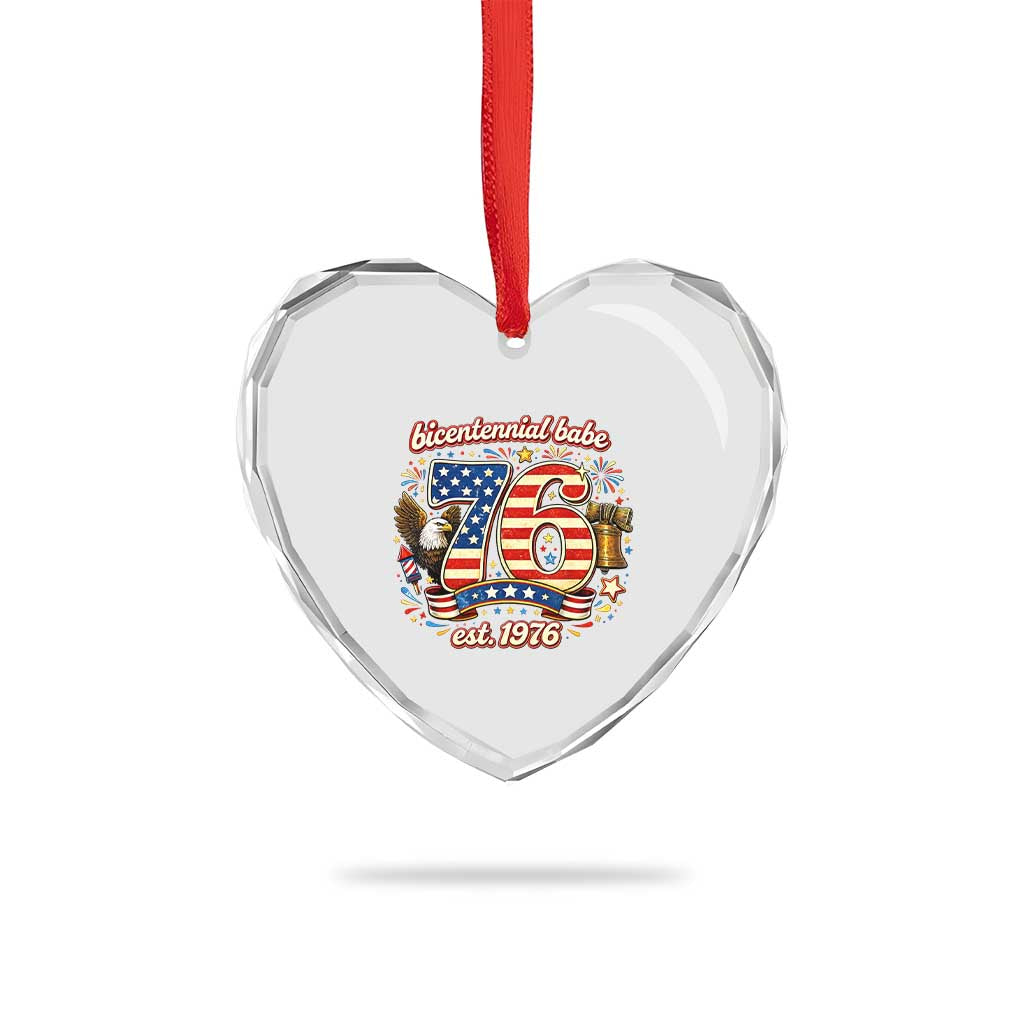 Patriotic Bicentennial Babe Est 1976 Heart Crystal Glass Ornament Eagle Fireworks 50th Birthday