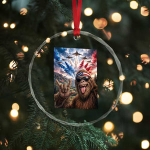 Patriotic Bigfoot 4th Of July Selfie Crystal Glass Ornament Funny USA Freedom Jet Fighter Graphic TS12 Print Your Wear