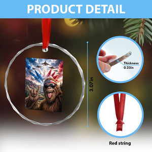 Patriotic Bigfoot 4th Of July Selfie Crystal Glass Ornament Funny USA Freedom Jet Fighter Graphic TS12 Print Your Wear