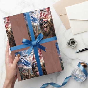 Patriotic Bigfoot 4th Of July Selfie Wrapping Paper Roll Funny USA Freedom Jet Fighter Graphic TS12 Mocha Print Your Wear