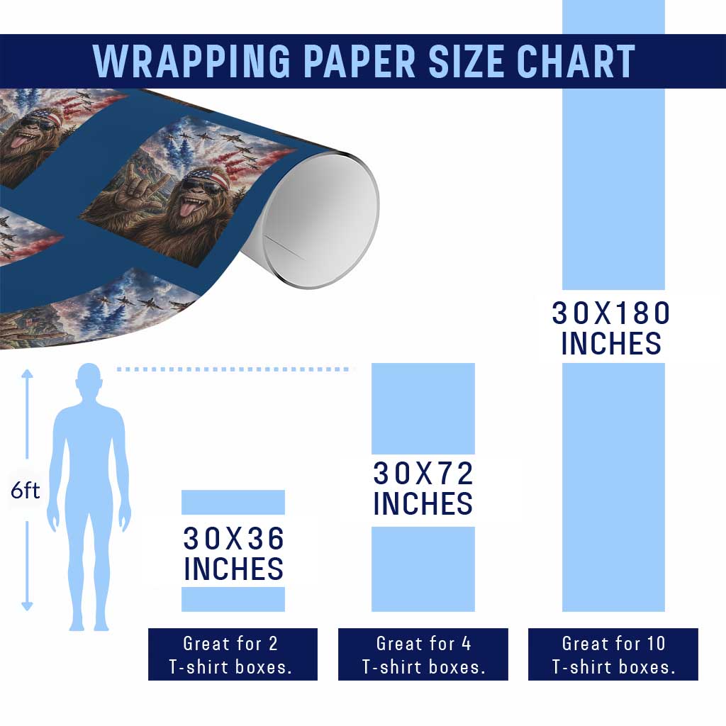 Patriotic Bigfoot 4th Of July Selfie Wrapping Paper Roll Funny USA Freedom Jet Fighter Graphic TS12 Print Your Wear